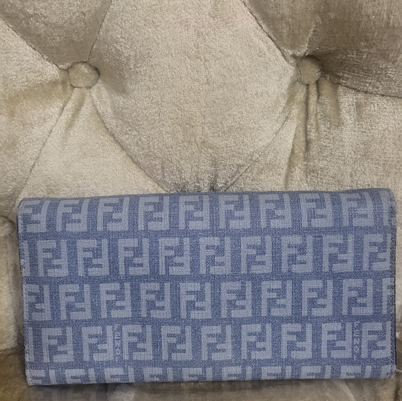 (SOLD)Authentic Fendi Blue laminated denim mono long wallet. - Picture 6 of 11